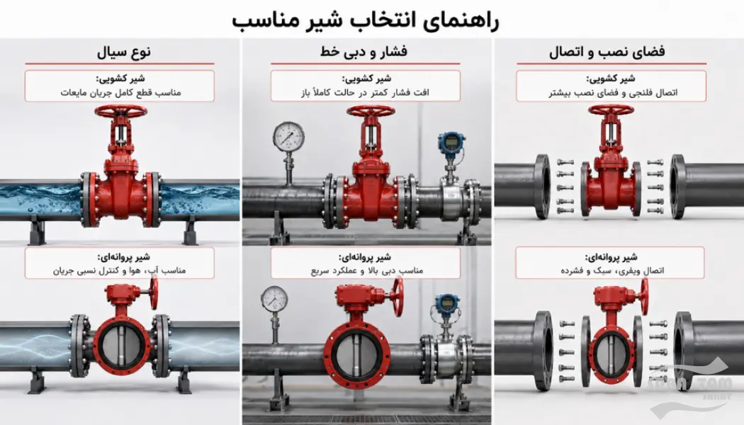 تفاوت شیر پروانه ای و شیر کشویی